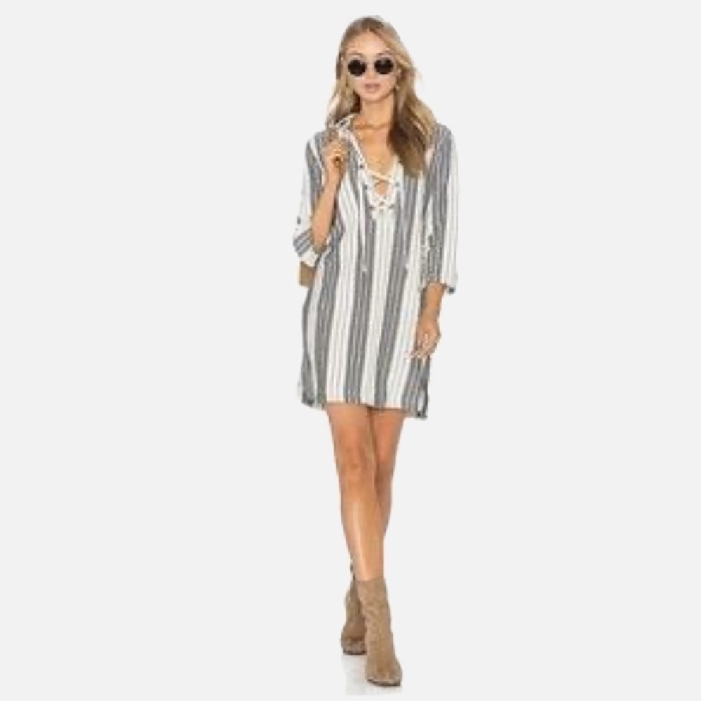 Maven West Jackie Gray Off White Striped Tunic Shirt Dress Womens size Small
